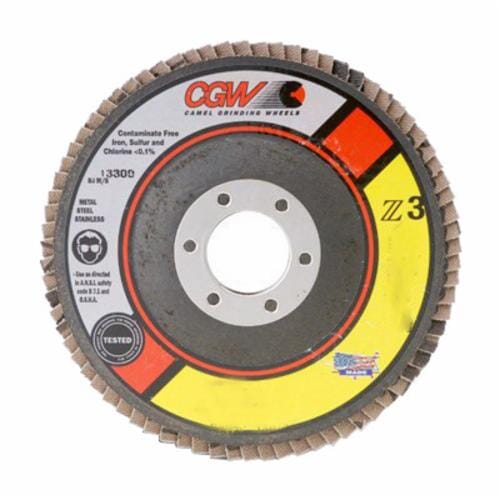 CGW® 42344 Contaminant-Free Premium XL Coated Abrasive Flap Disc, 4-1/2 in Dia, 7/8 in Center Hole, 60 Grit, Medium Grade, Z3® Zirconia Alumina Abrasive, Type 27/Depressed Center Flat Disc